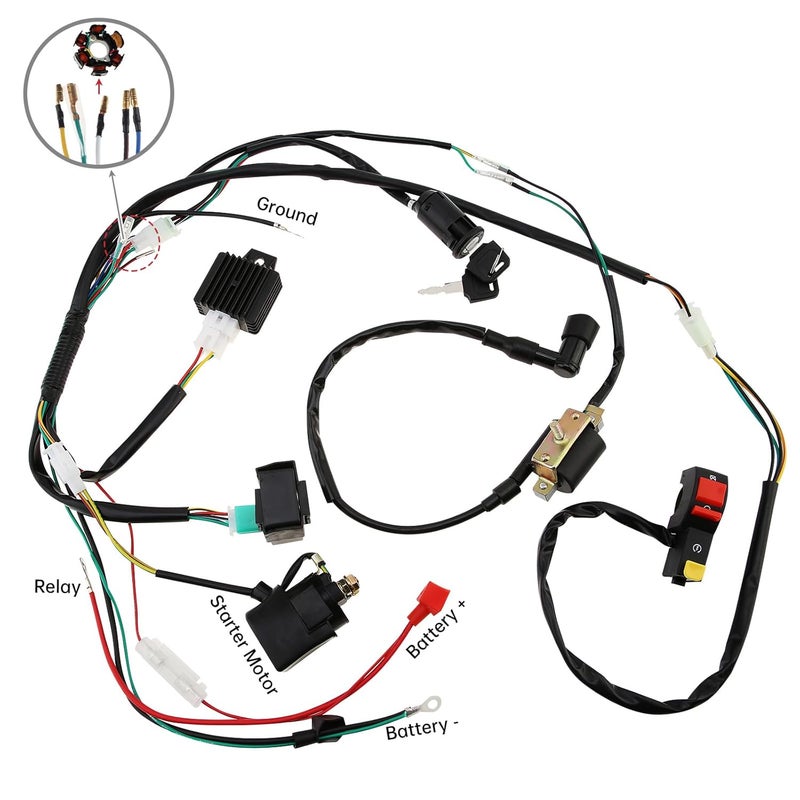 Windance High Performance Start Engine Wiring Harness CDI Relay Rectifier Ignition Coil Starting Key Switch for 50cc 70cc 110cc 125cc 4 Stroke ATV Pit Quad Dirt Bike Go Kart Scooter - Image 4